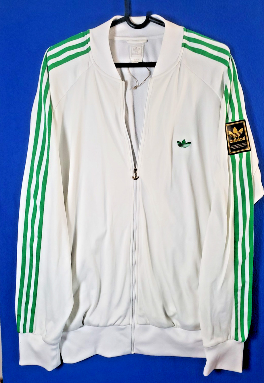 VTG Adidas Originals Track Jacket Mens Large White Green 3 Stripe Trefoil Zip